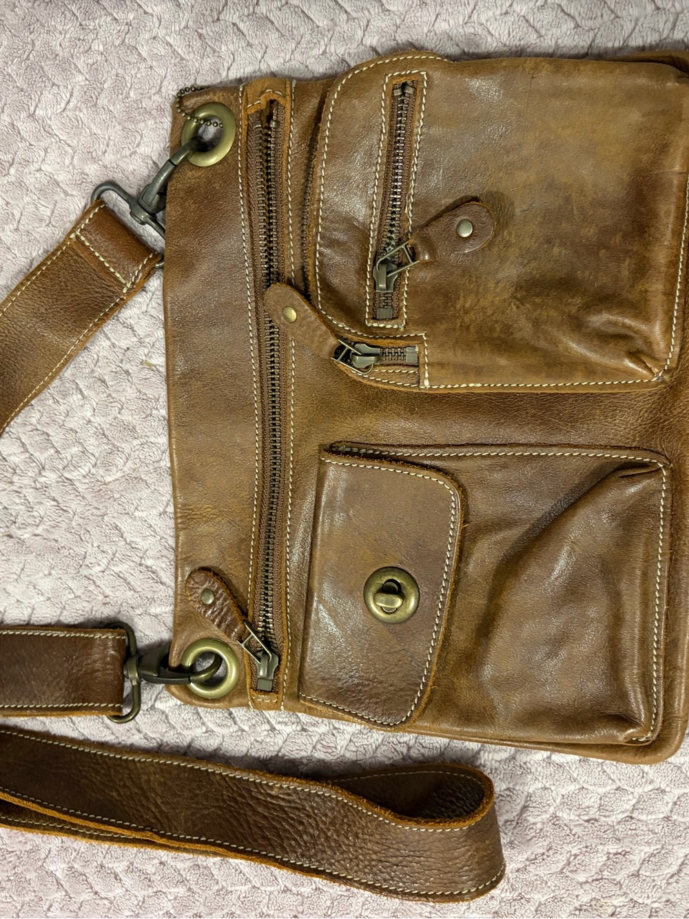 Roots Brown Leather Crossbody Bag